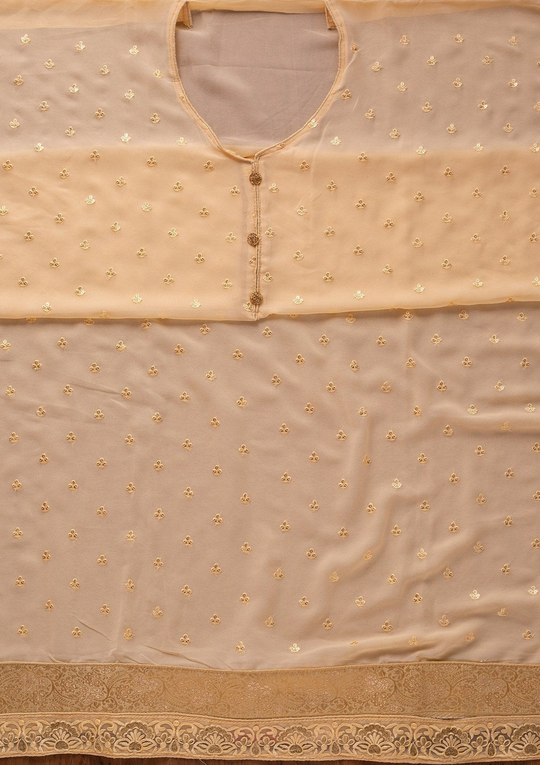 Beige Stonework Georgette Designer Unstitched Salwar Suit - koskii