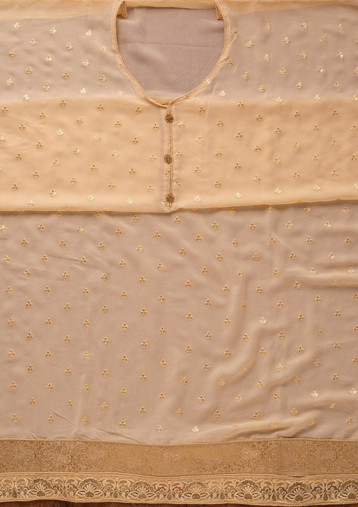 Beige Stonework Georgette Designer Unstitched Salwar Suit - koskii