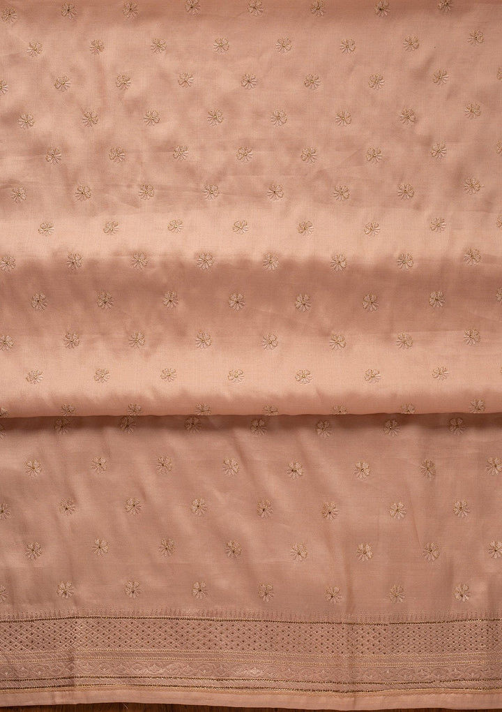 Beige Swarovski Chanderi Designer Unstitched Salwar Suit - koskii