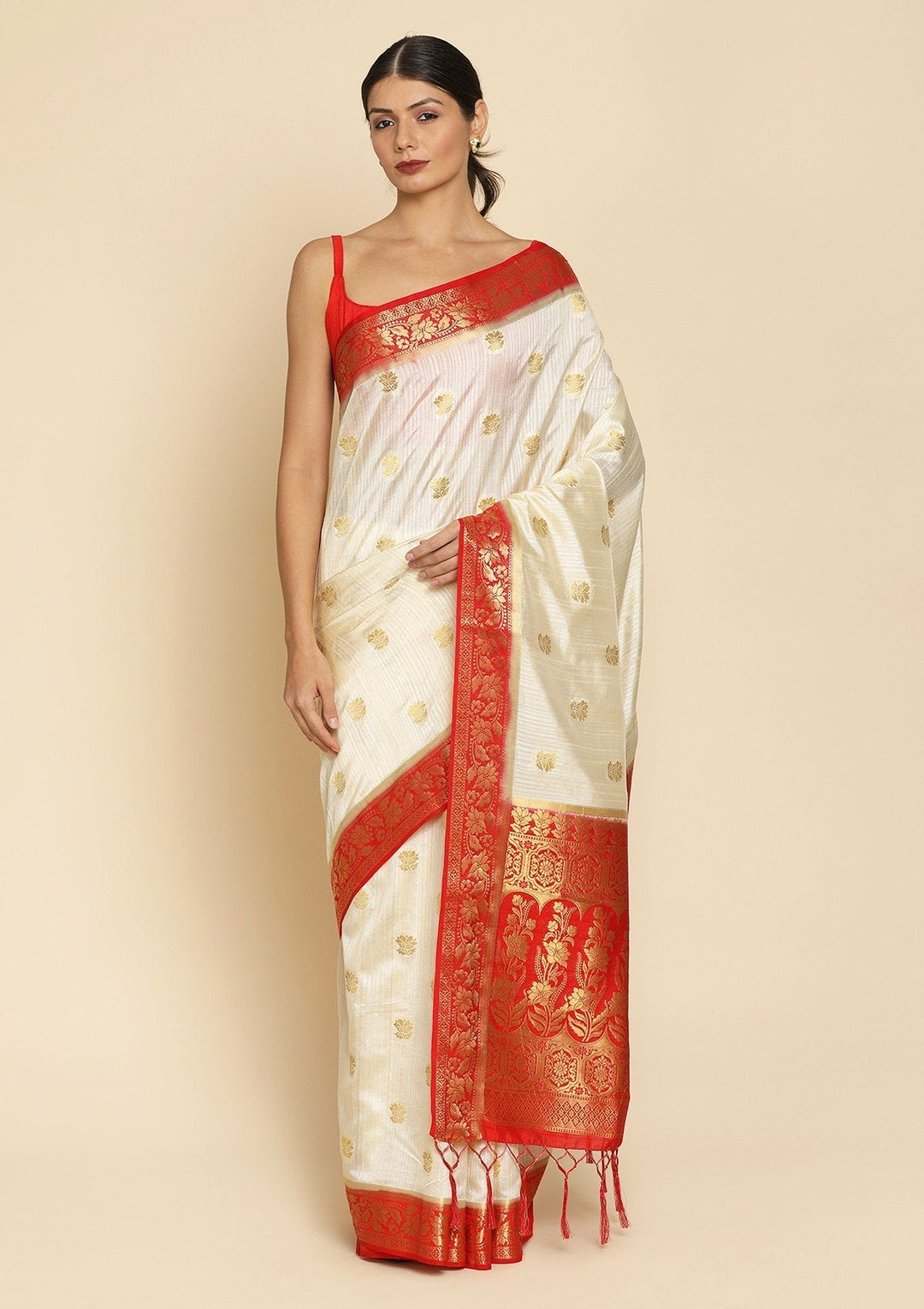 Beige Zariwork Art Silk Designer Saree - koskii