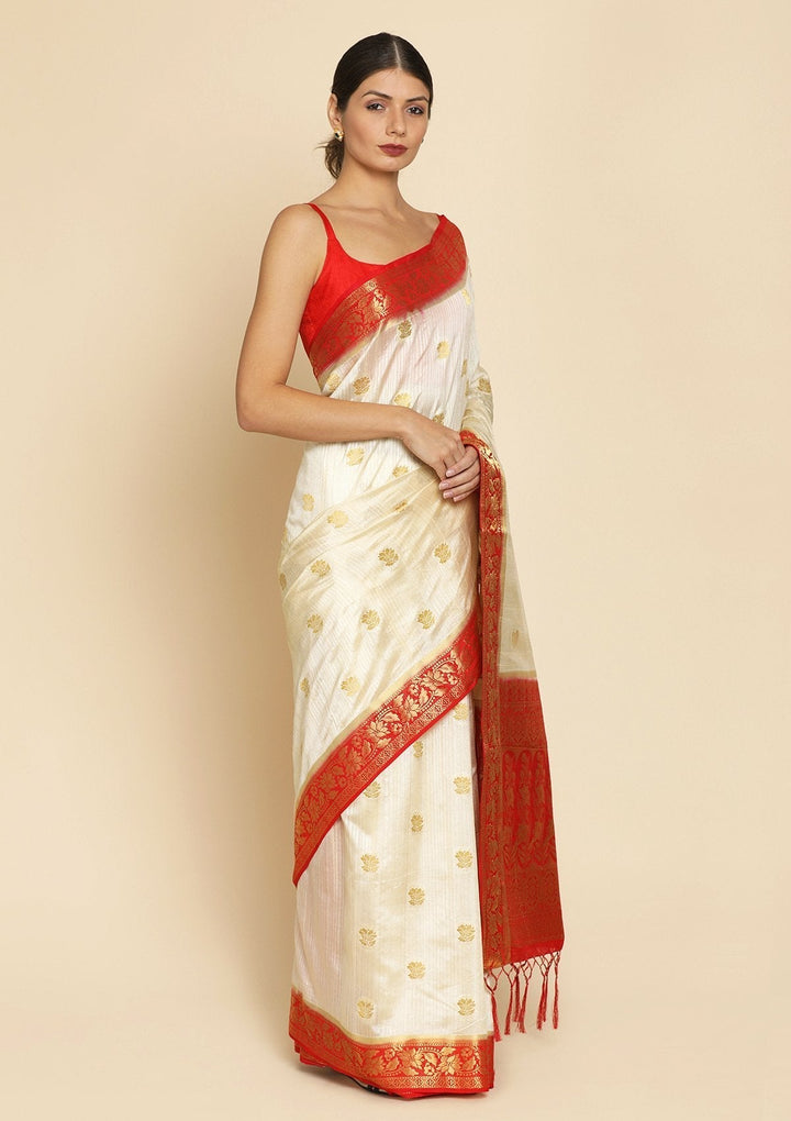 Beige Zariwork Art Silk Designer Saree - koskii