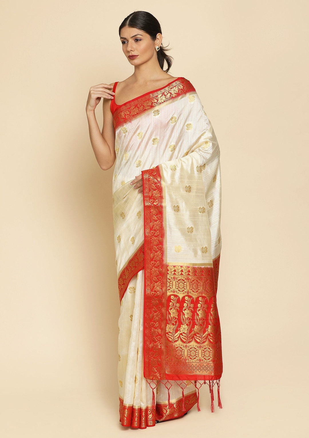 Beige Zariwork Art Silk Designer Saree - koskii