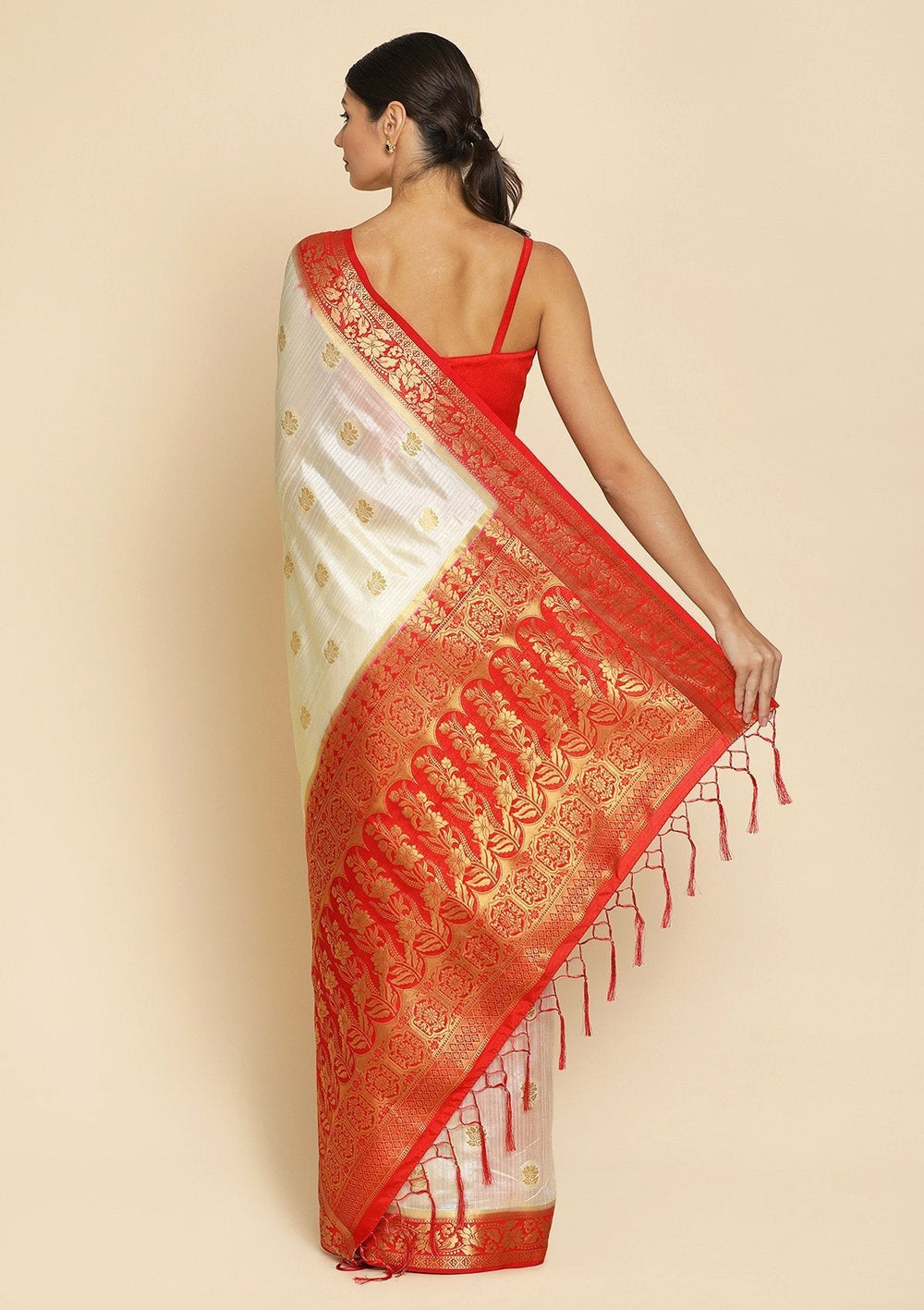 Beige Zariwork Art Silk Designer Saree - koskii