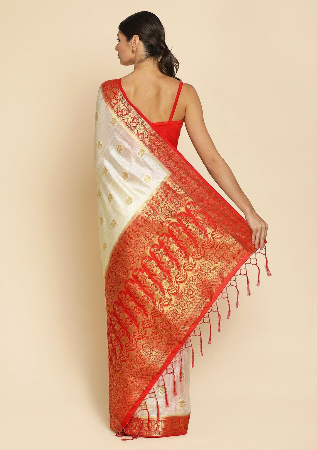 Beige Zariwork Art Silk Designer Saree - koskii