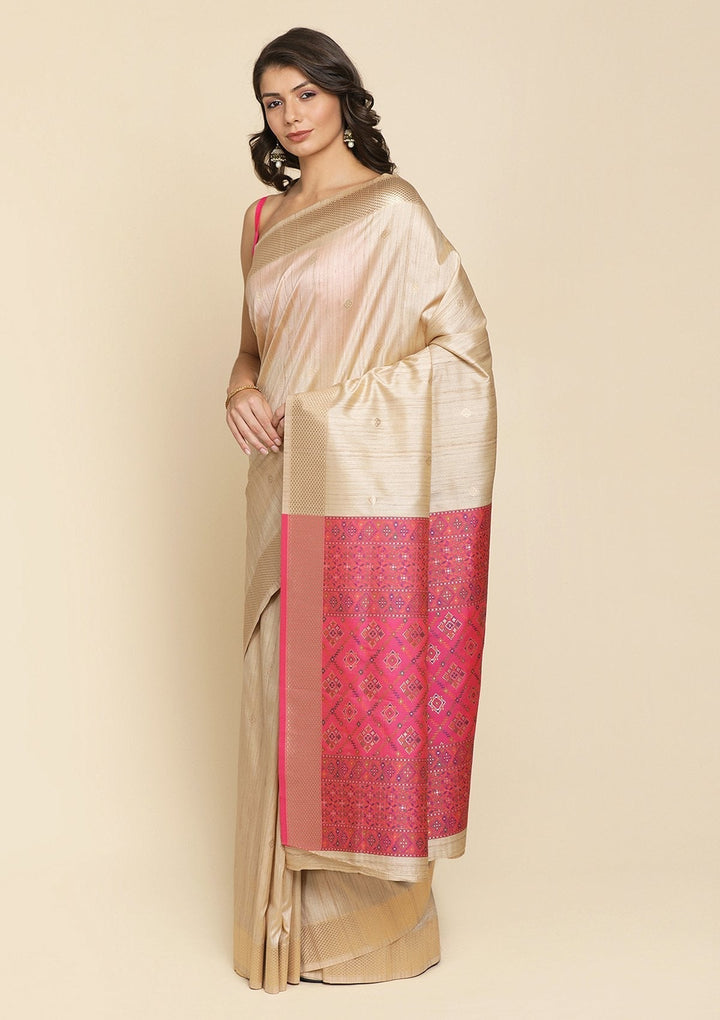 Beige Zariwork Raw Silk Designer Saree - koskii