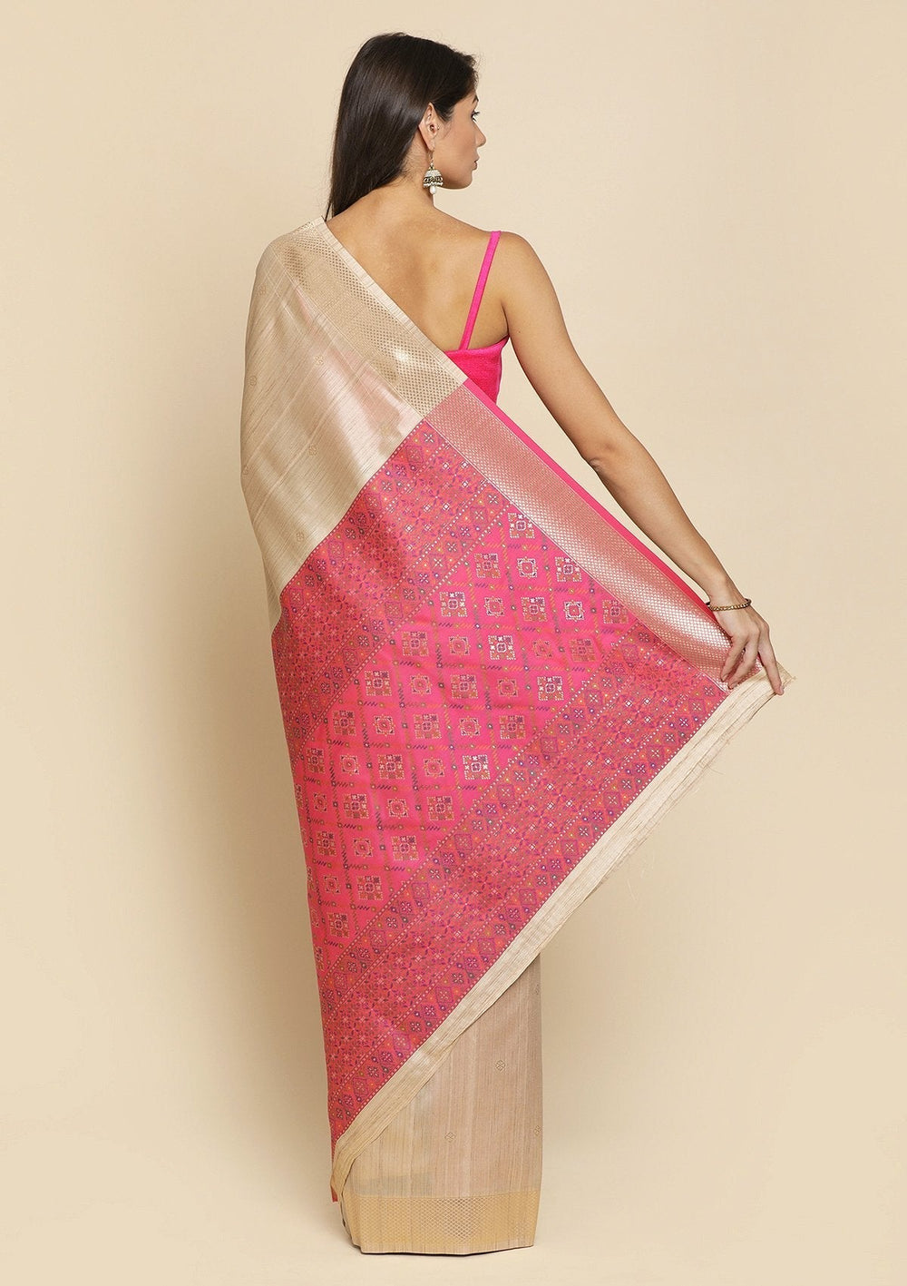 Beige Zariwork Raw Silk Designer Saree - koskii