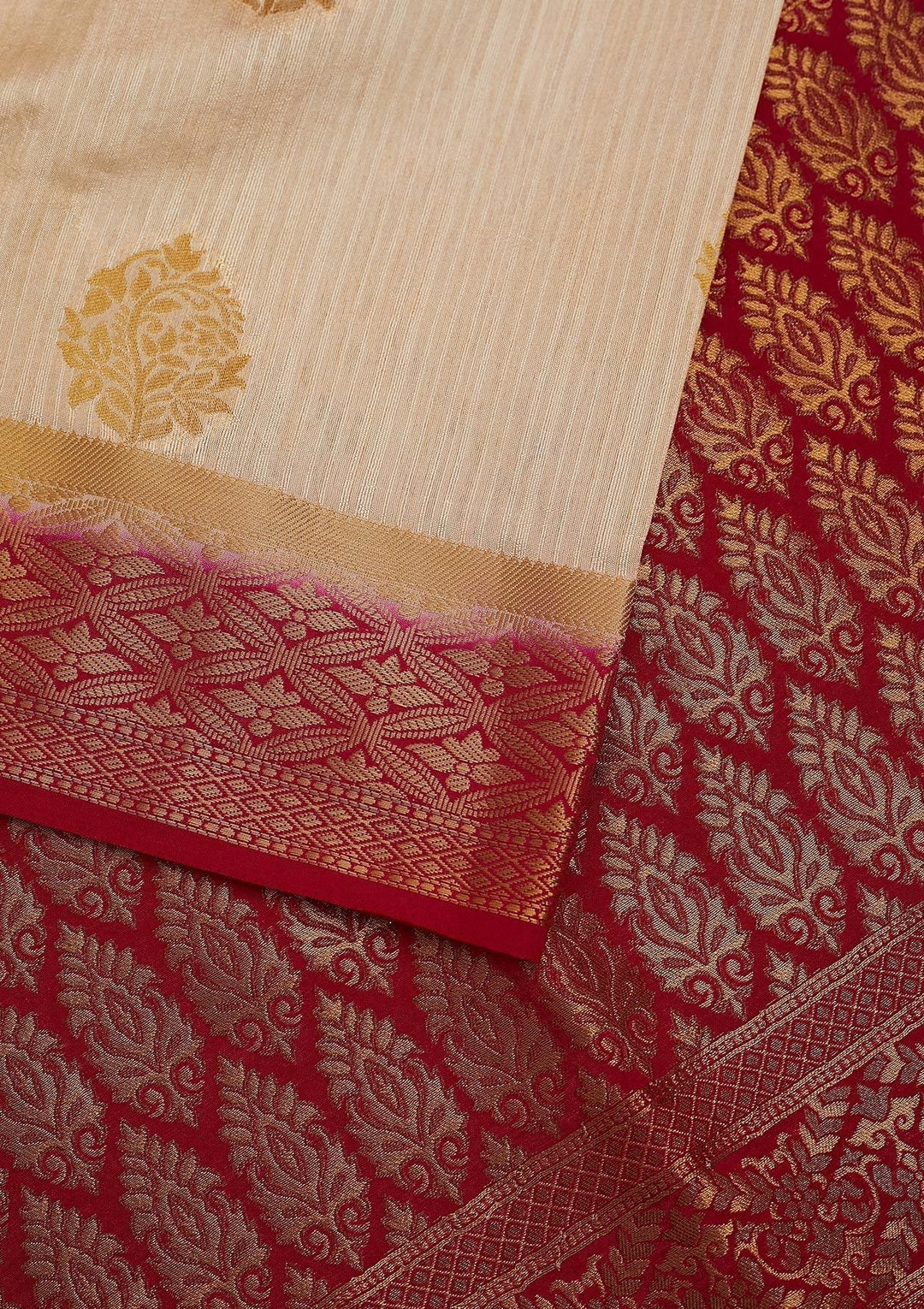 Beige Zariwork Raw Silk Designer Saree - koskii
