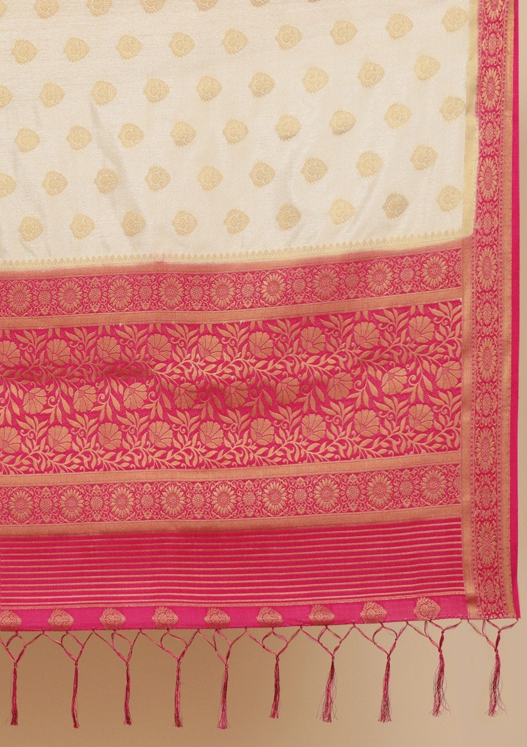 Beige Zariwork Raw Silk Designer Saree - koskii