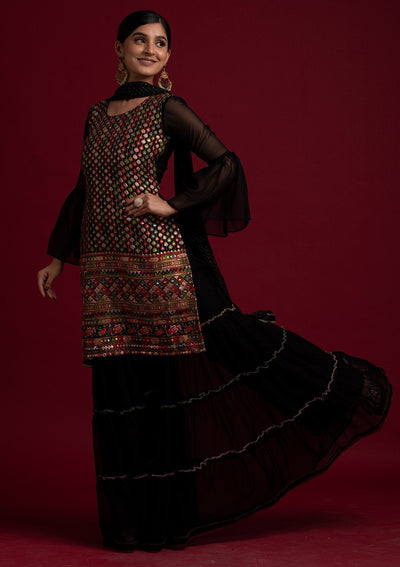 Black Sequins Georgette Designer Salwar Suit - koskii