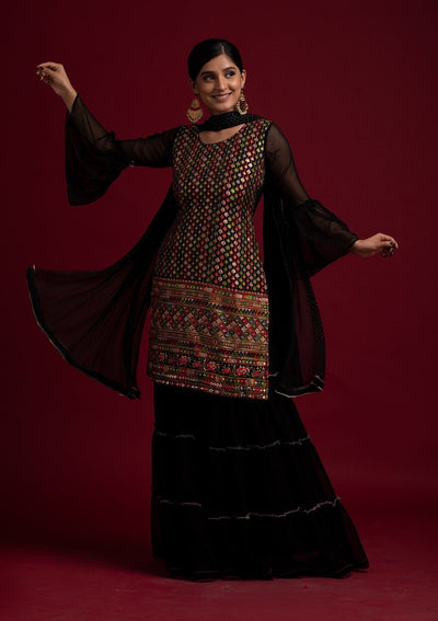 Black Sequins Georgette Designer Salwar Suit - koskii