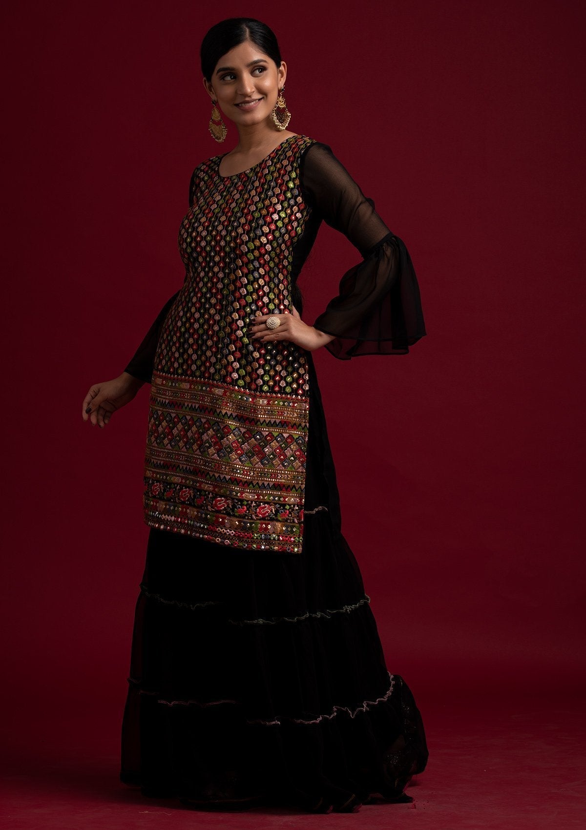 Black Sequins Georgette Designer Salwar Suit - koskii