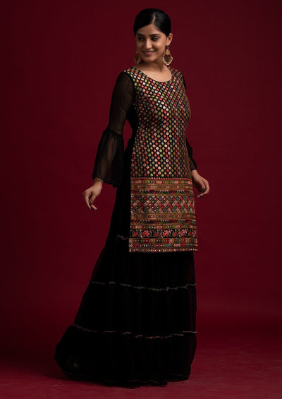 Black Sequins Georgette Designer Salwar Suit - koskii