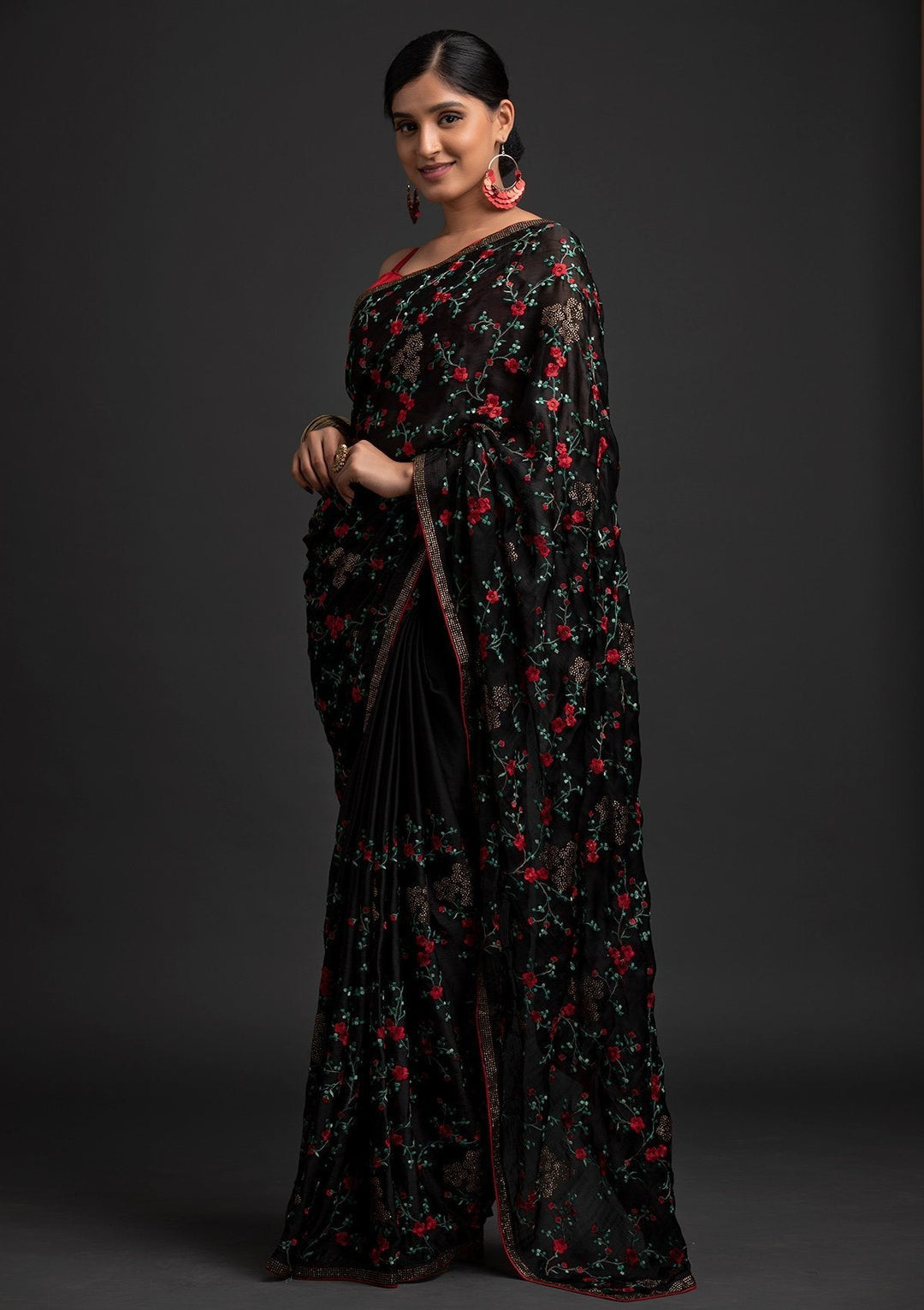 Black Swarovski Art Silk Designer Saree - koskii