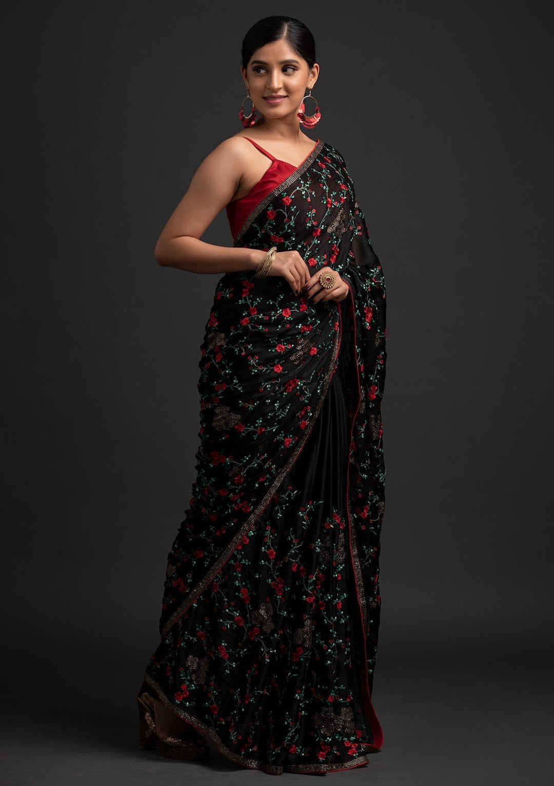 Black Swarovski Art Silk Designer Saree - koskii