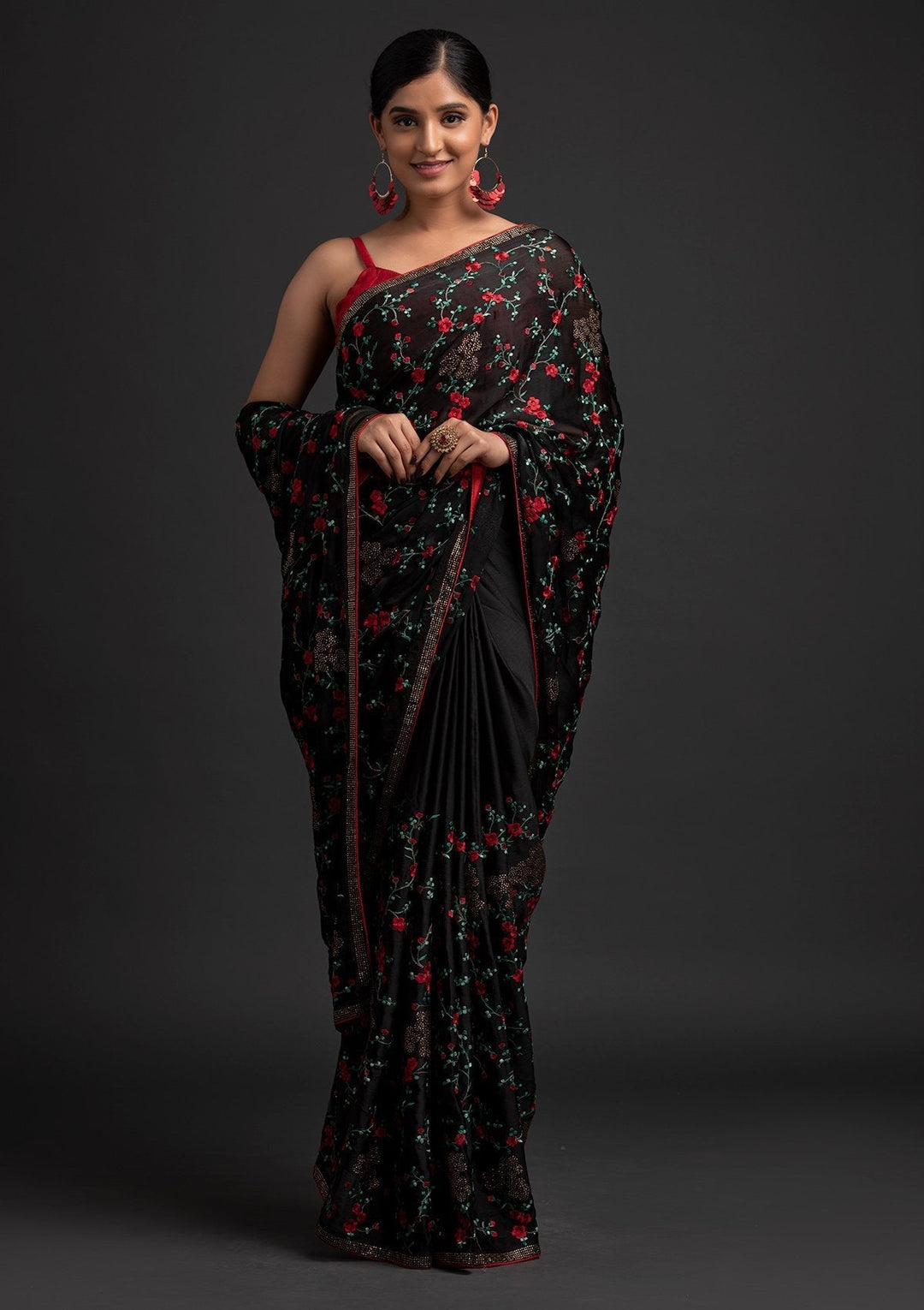Black Swarovski Art Silk Designer Saree - koskii