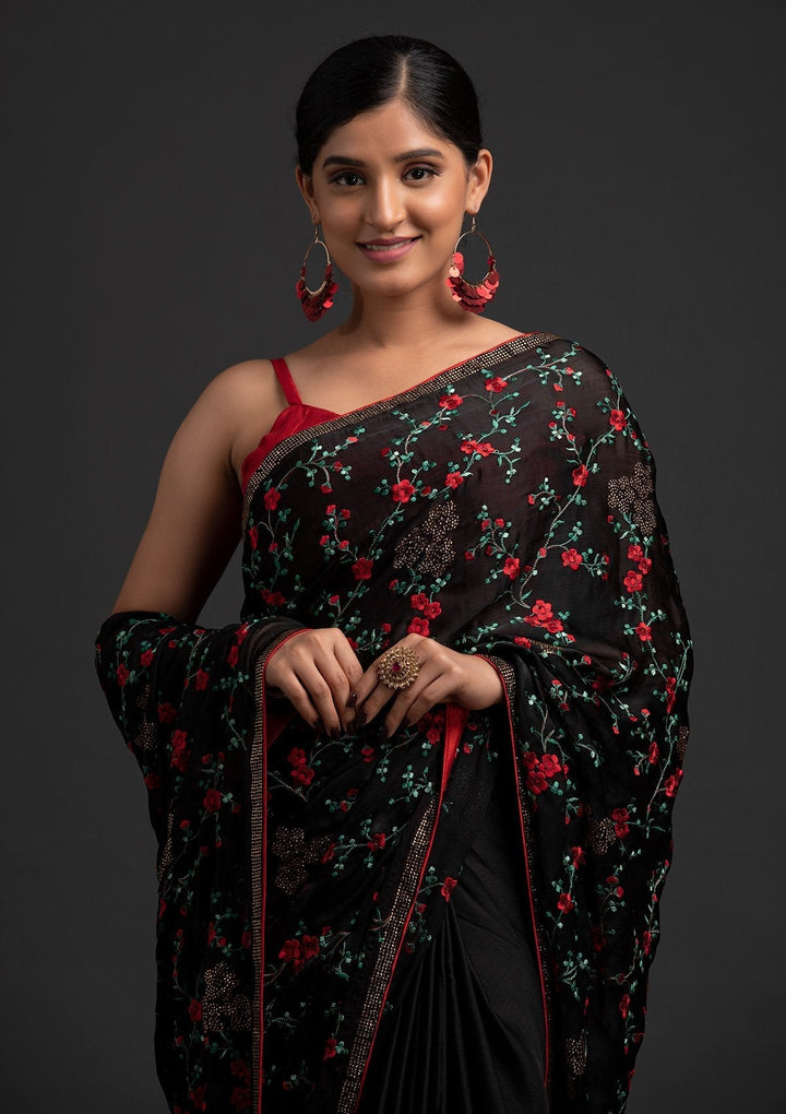Black Swarovski Art Silk Designer Saree - koskii