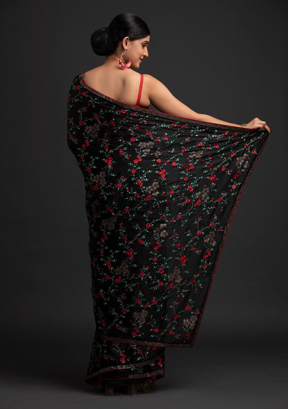 Black Swarovski Art Silk Designer Saree - koskii