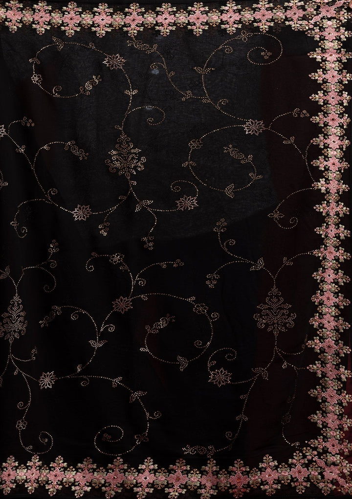 Black Swarovski Georgette Designer Saree - koskii