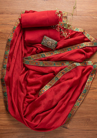 Black Swarovski Raw Silk Designer Unstitched Salwar Suit - koskii