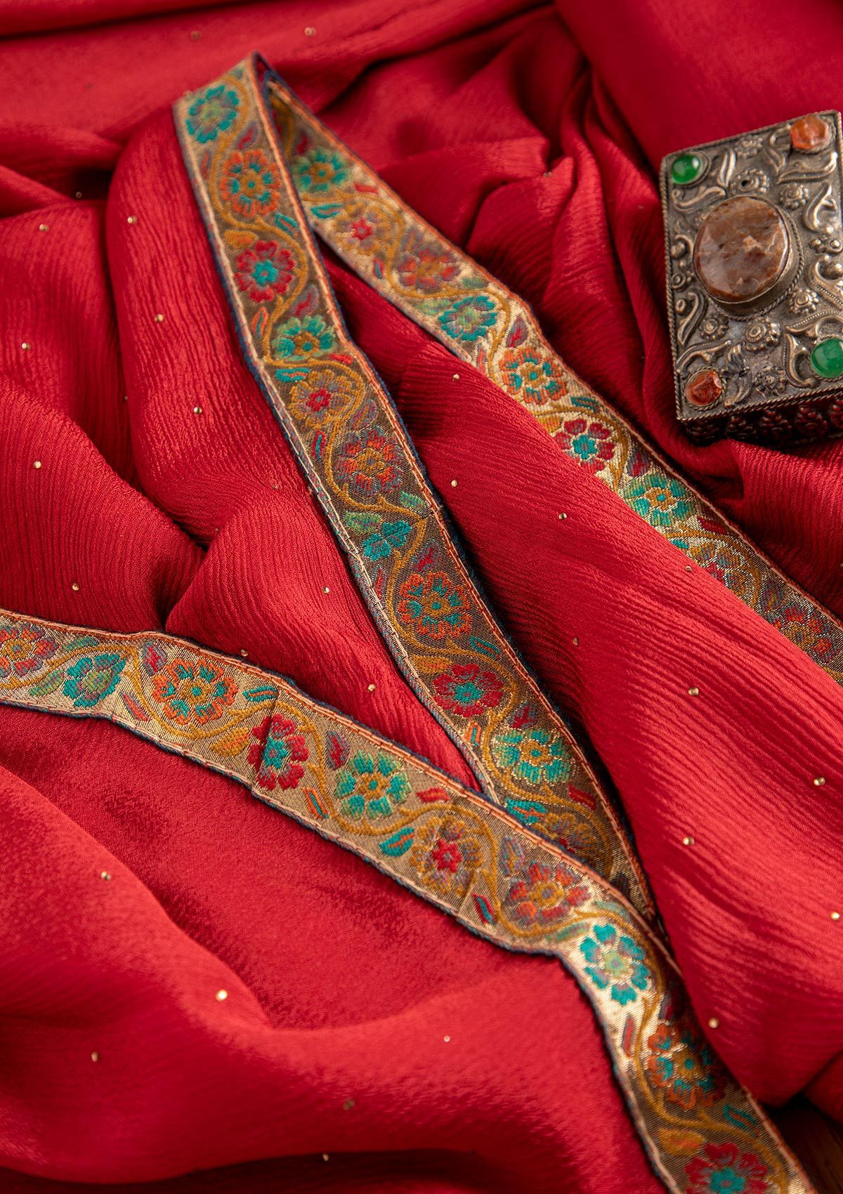 Black Swarovski Raw Silk Designer Unstitched Salwar Suit - koskii