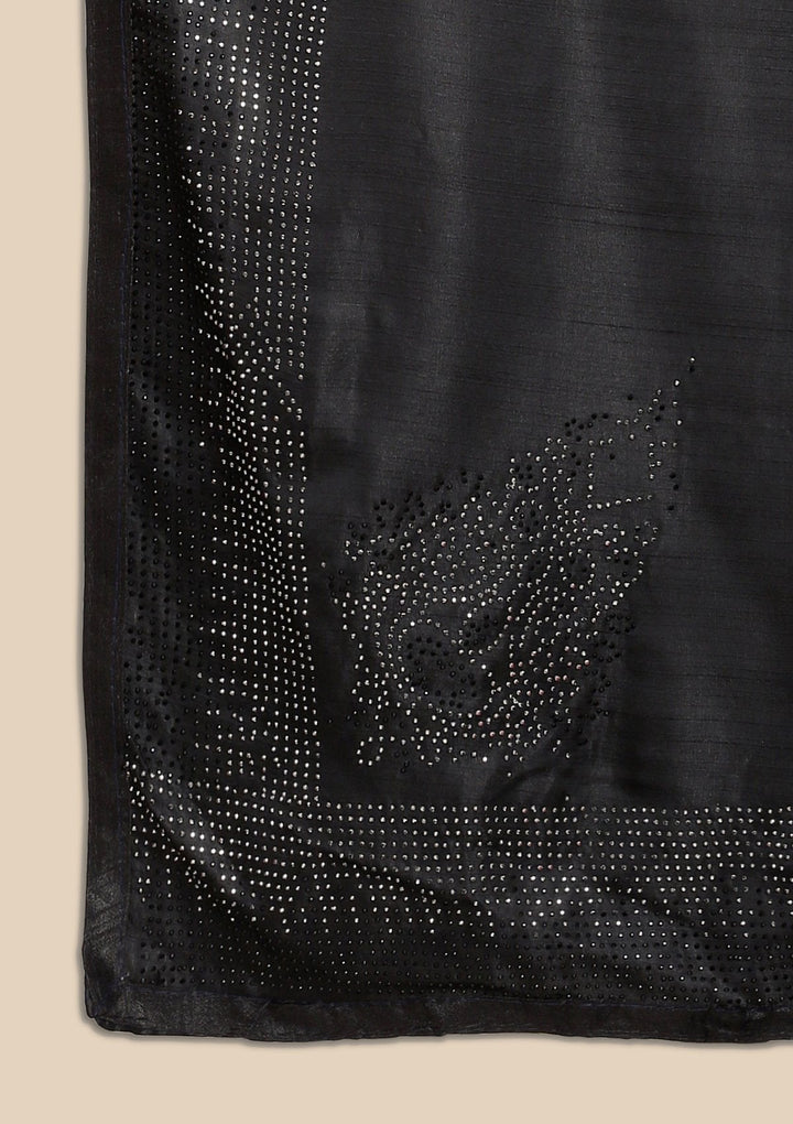Black Swarovski Satin Designer Saree - koskii