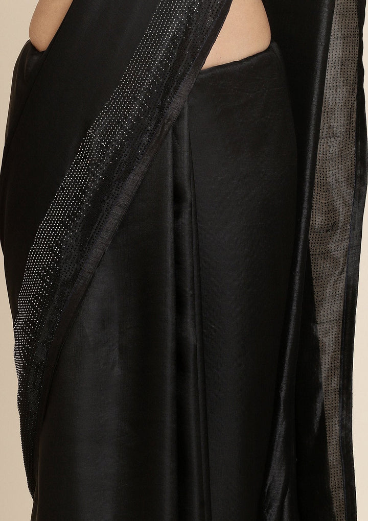 Black Swarovski Satin Designer Saree - koskii