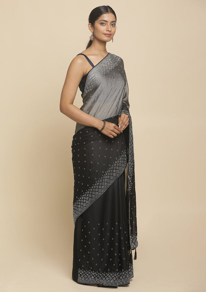 Black Swarovski  Satin Designer Saree - koskii