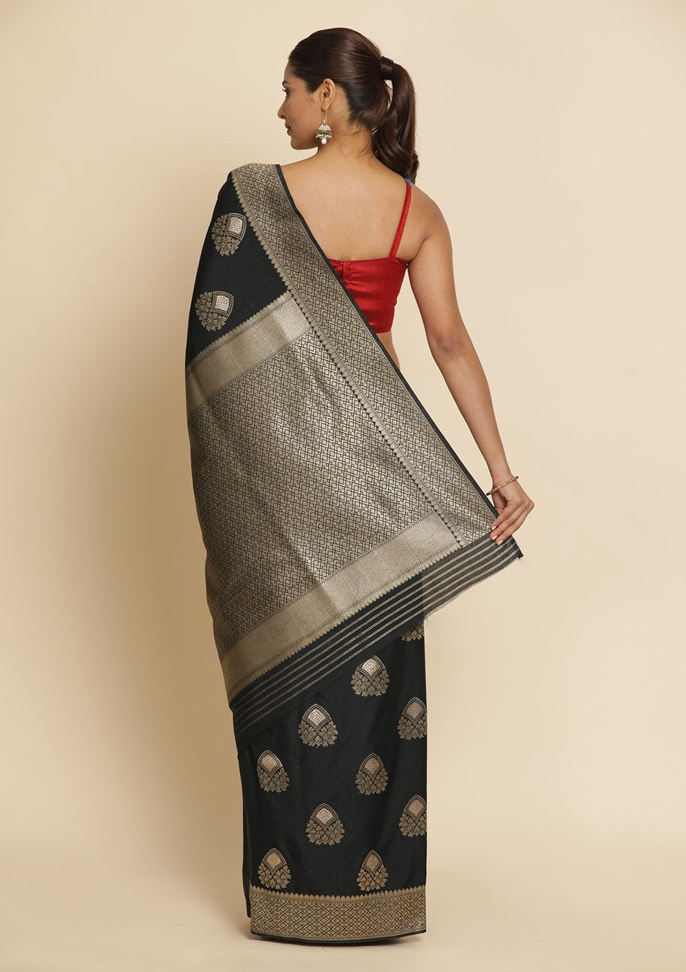 Black Zariwork Raw Silk Designer Saree - koskii