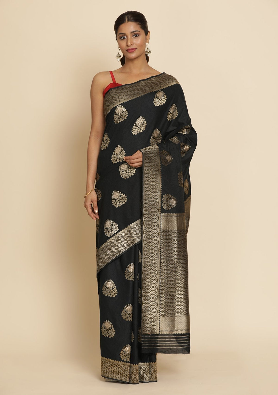 Black Zariwork Raw Silk Designer Saree - koskii