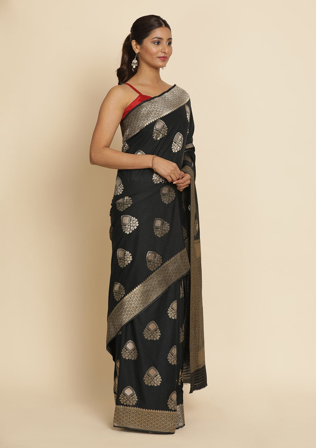 Black Zariwork Raw Silk Designer Saree - koskii