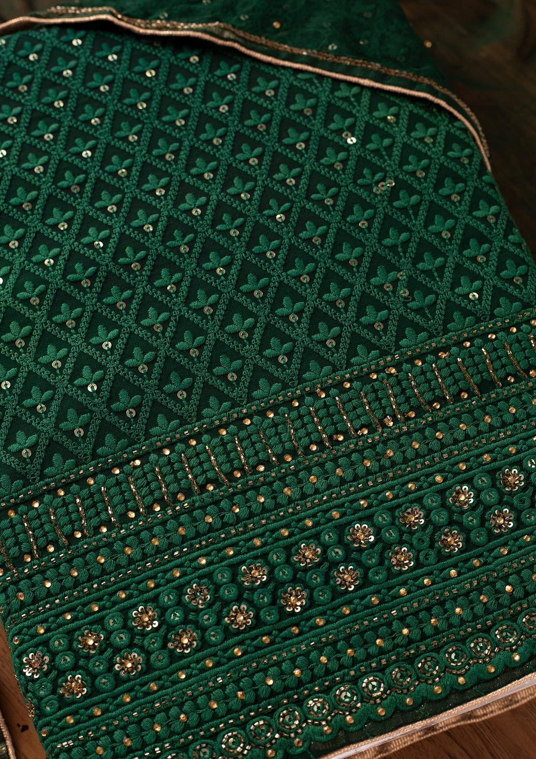 Bottle Green Chikankari Georgette Designer Unstitched Salwar Suit - koskii