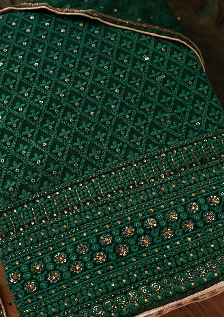 Bottle Green Chikankari Georgette Designer Unstitched Salwar Suit - koskii