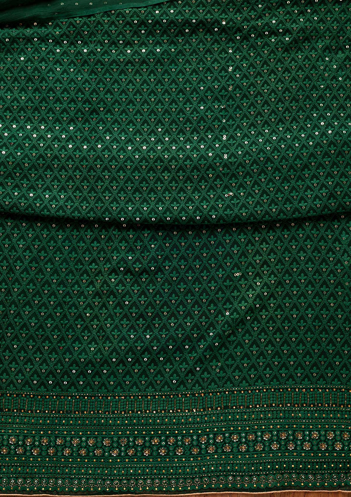 Bottle Green Chikankari Georgette Designer Unstitched Salwar Suit - koskii