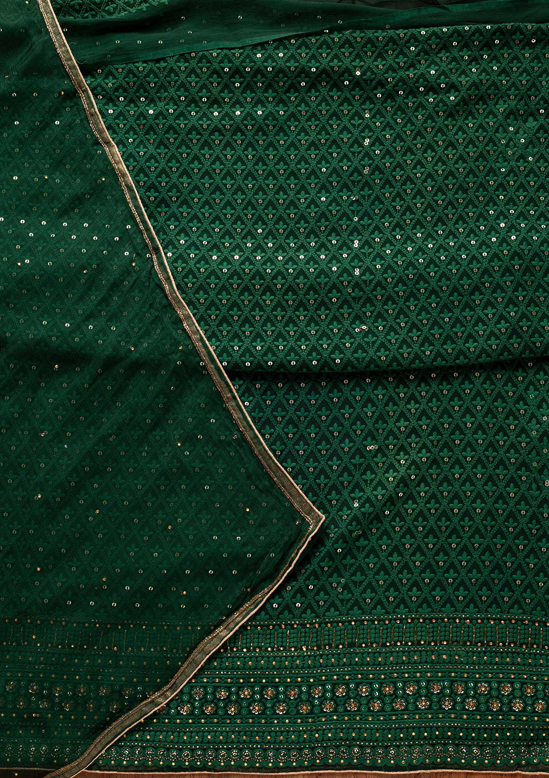 Bottle Green Chikankari Georgette Designer Unstitched Salwar Suit - koskii