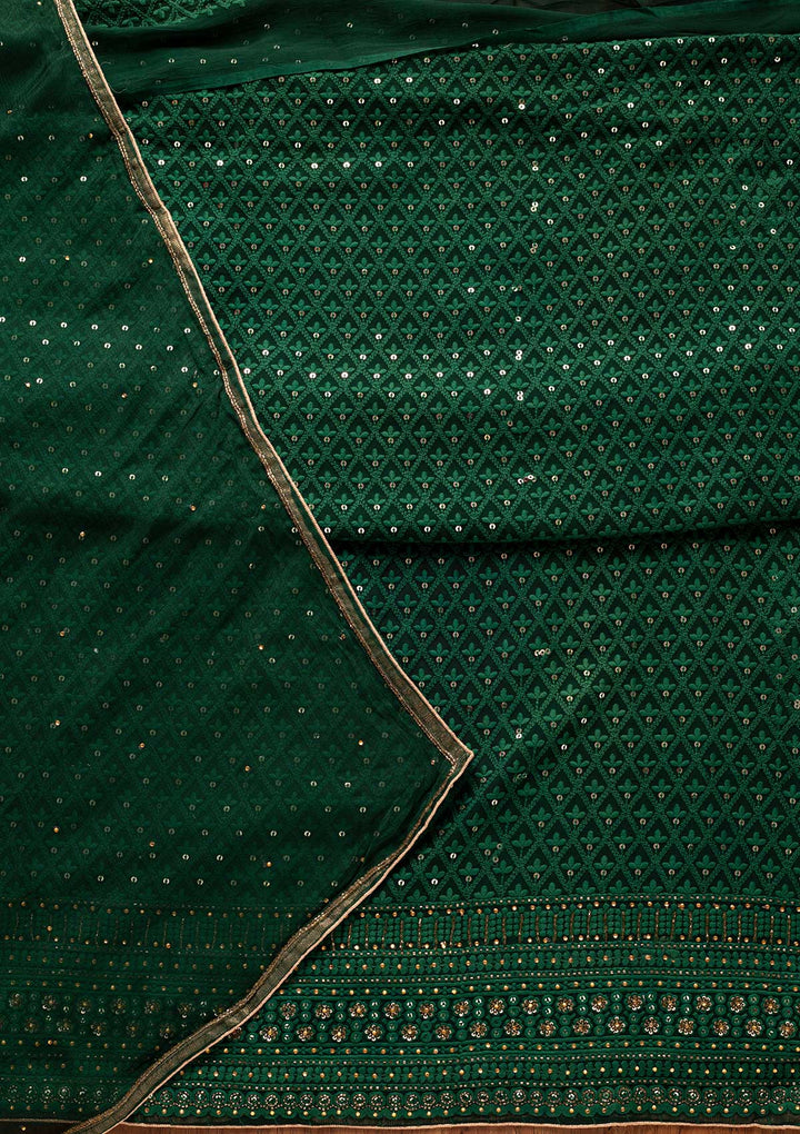 Bottle Green Chikankari Georgette Designer Unstitched Salwar Suit - koskii