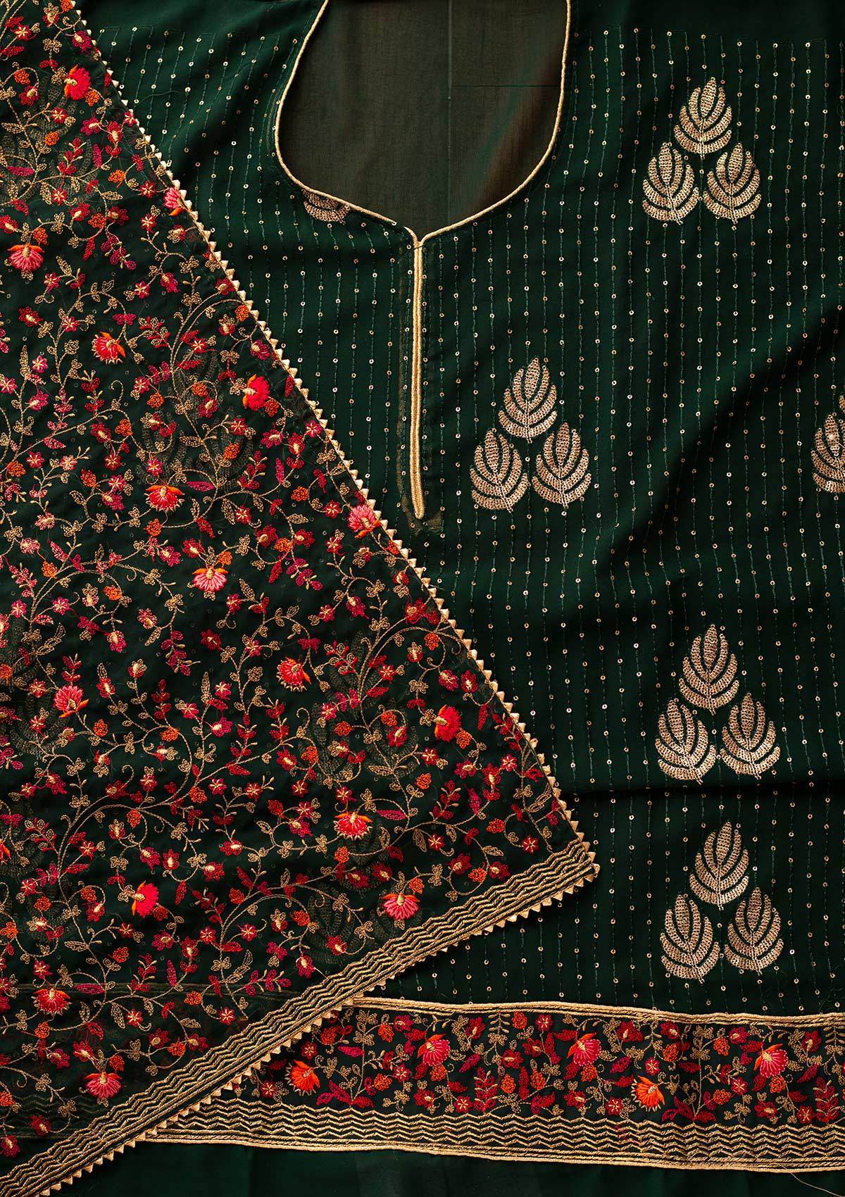 Bottle Green Sequins Georgette Designer Semi-Stitched Salwar Suit - koskii