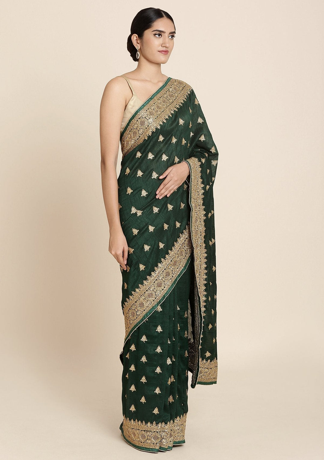 Bottle Green Stonework Art Silk Designer Saree - koskii