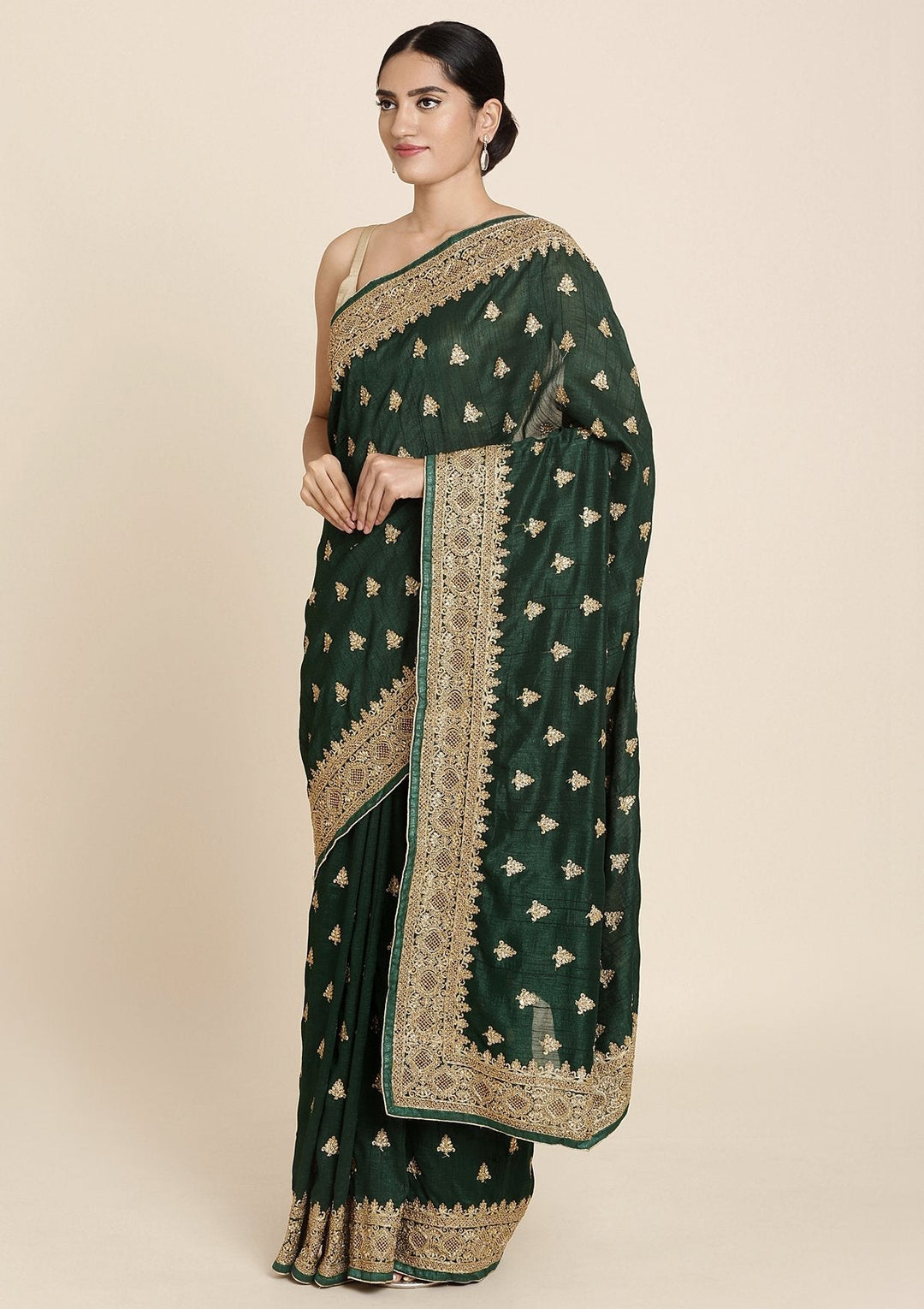 Bottle Green Stonework Art Silk Designer Saree - koskii