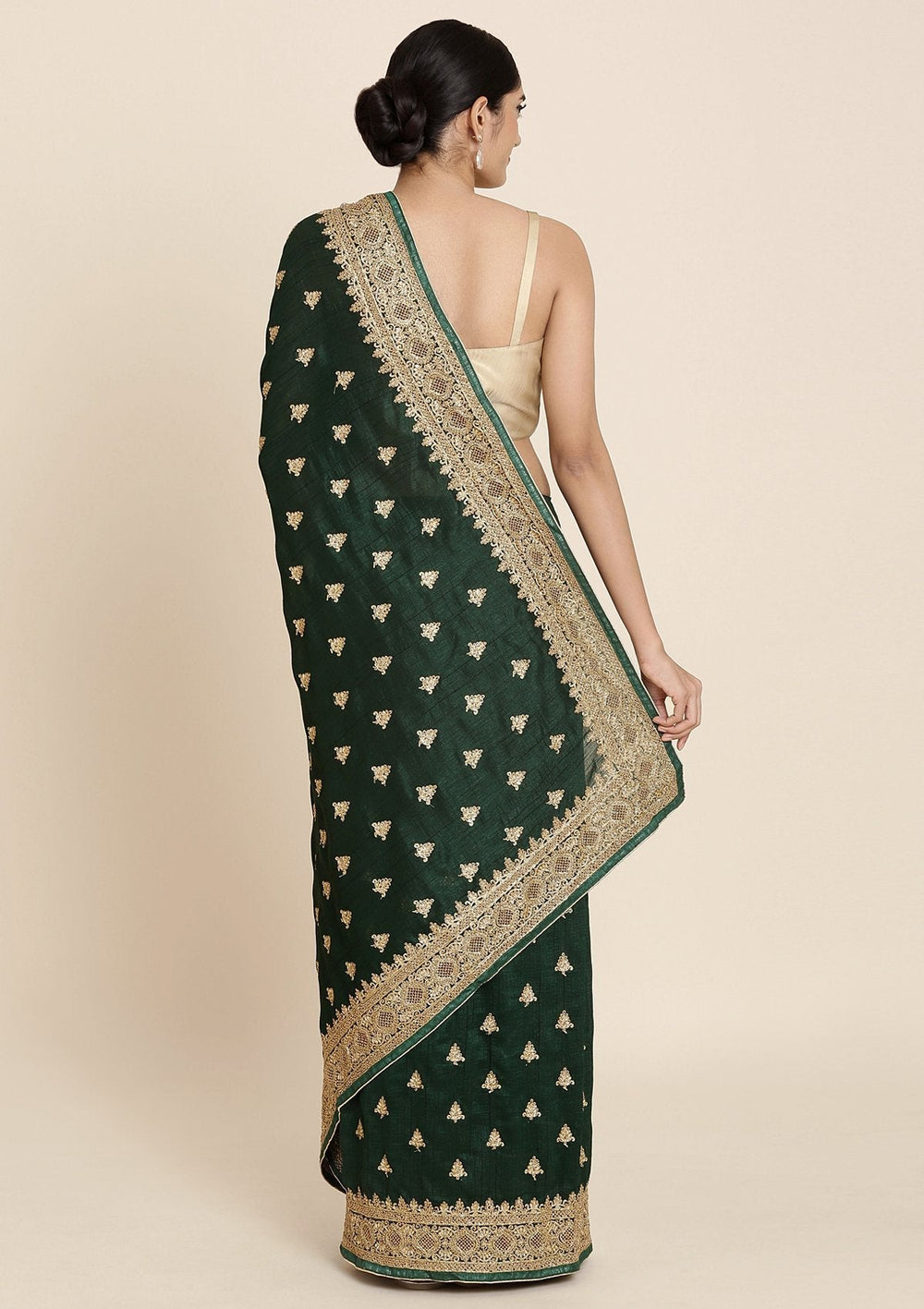 Bottle Green Stonework Art Silk Designer Saree - koskii
