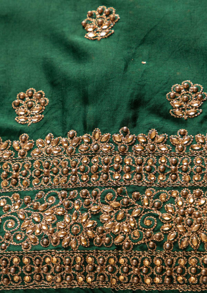 Bottle Green Stonework Semi Crepe Designer Unstitched Salwar Suit - koskii