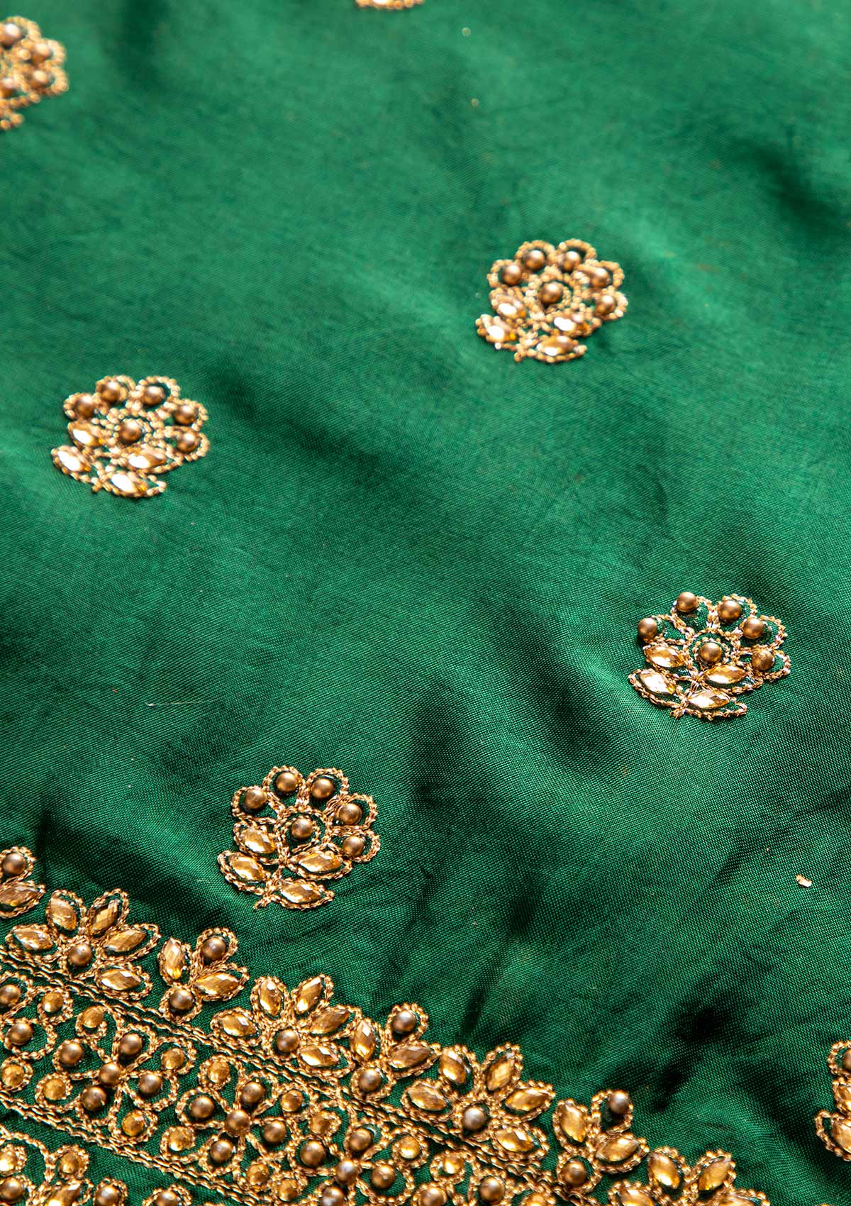 Bottle Green Stonework Semi Crepe Designer Unstitched Salwar Suit - koskii