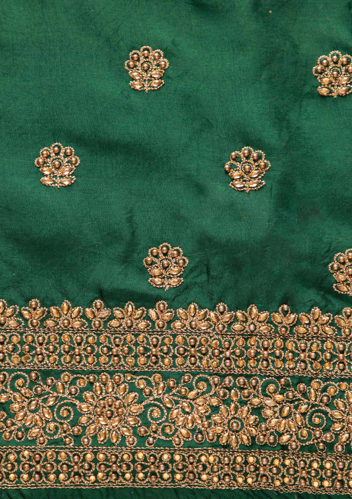 Bottle Green Stonework Semi Crepe Designer Unstitched Salwar Suit - koskii