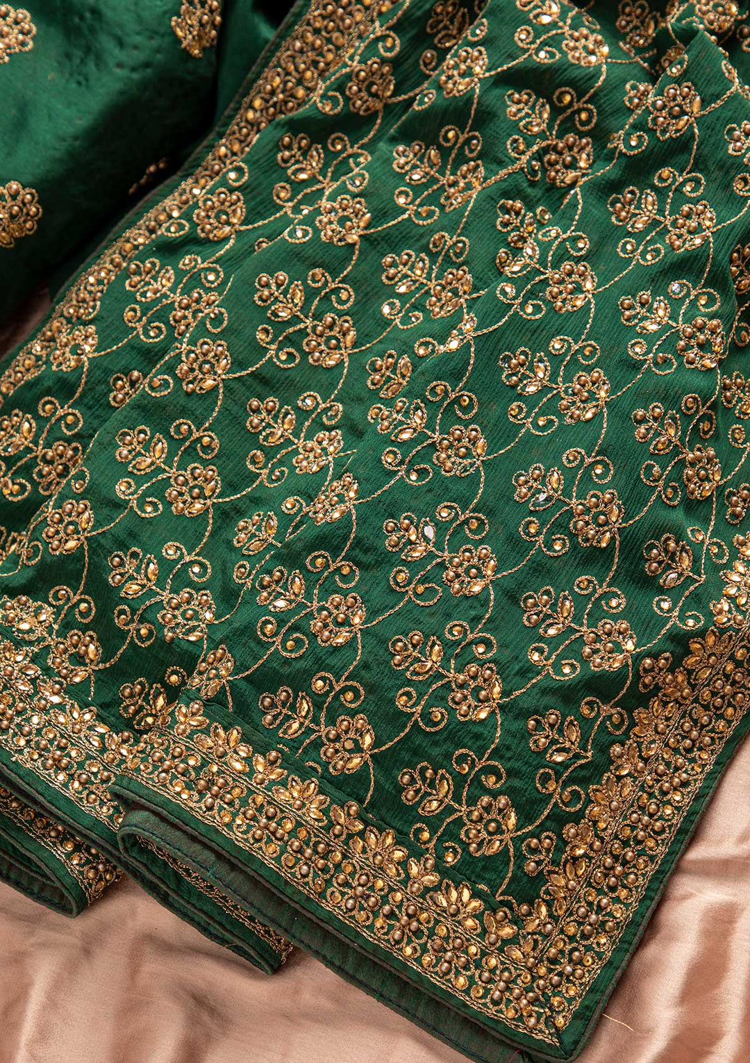 Bottle Green Stonework Semi Crepe Designer Unstitched Salwar Suit - koskii