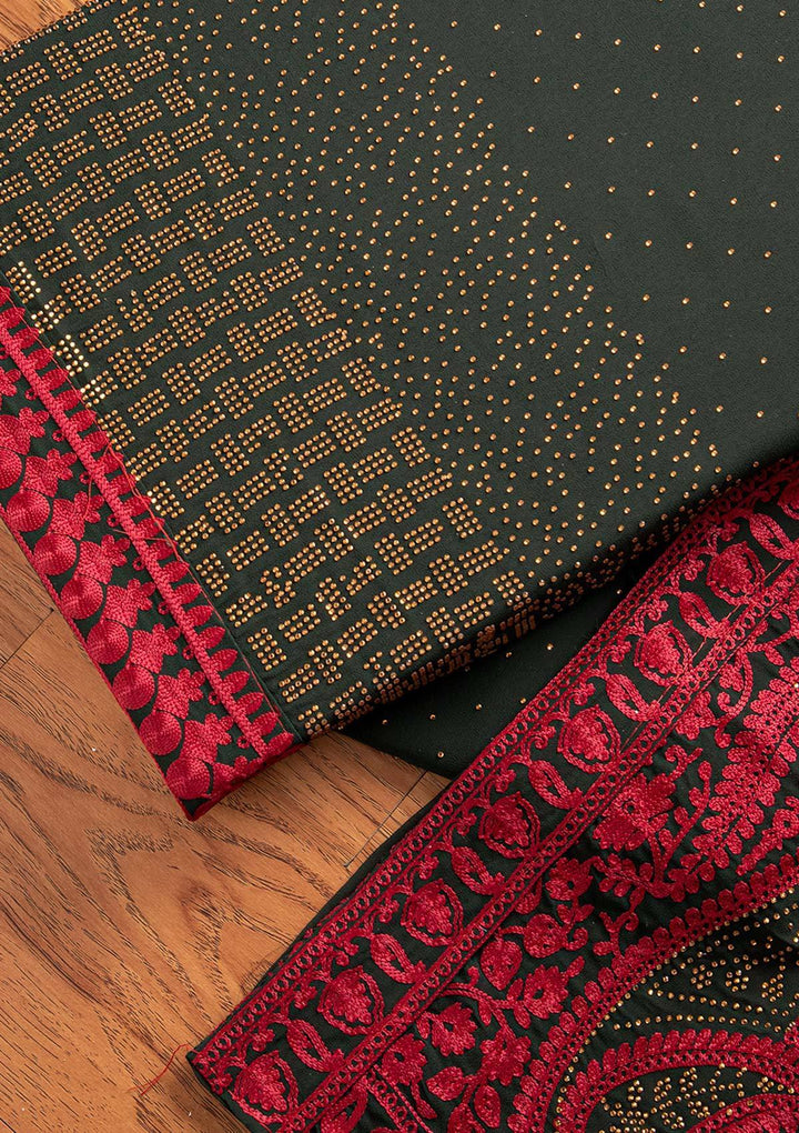 Bottle Green Swarovski Georgette Designer Unstitched Salwar Suit - koskii