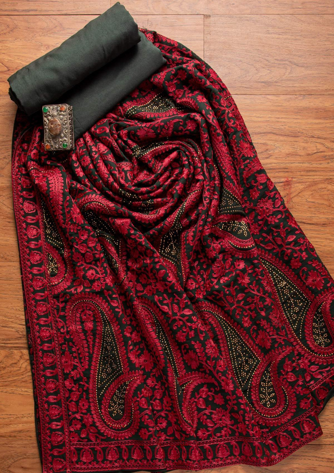 Bottle Green Swarovski Georgette Designer Unstitched Salwar Suit - koskii