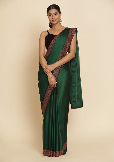 Bottle Green Swarovski Semi Crepe Designer Saree - koskii