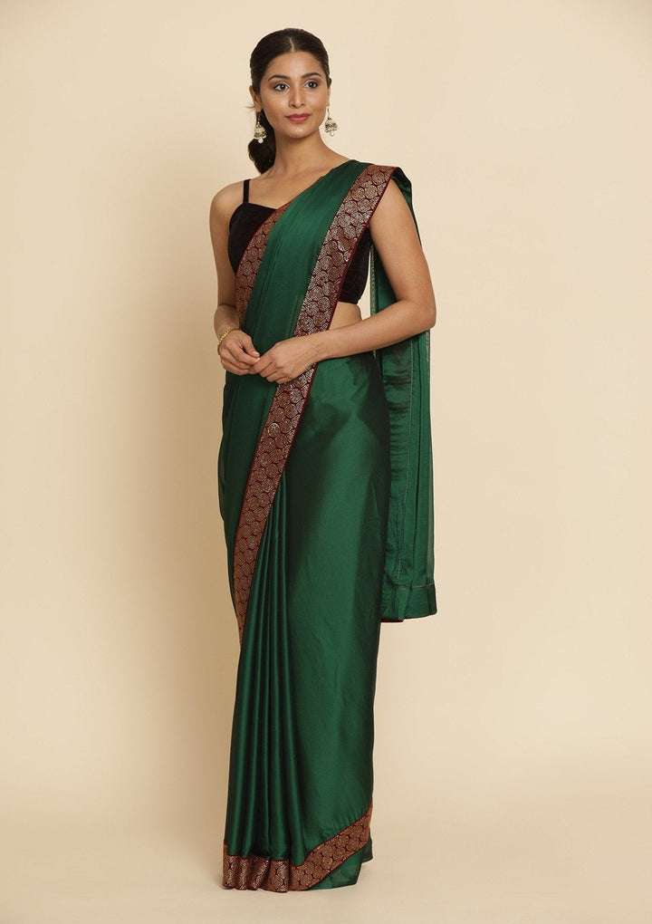 Bottle Green Swarovski Semi Crepe Designer Saree - koskii