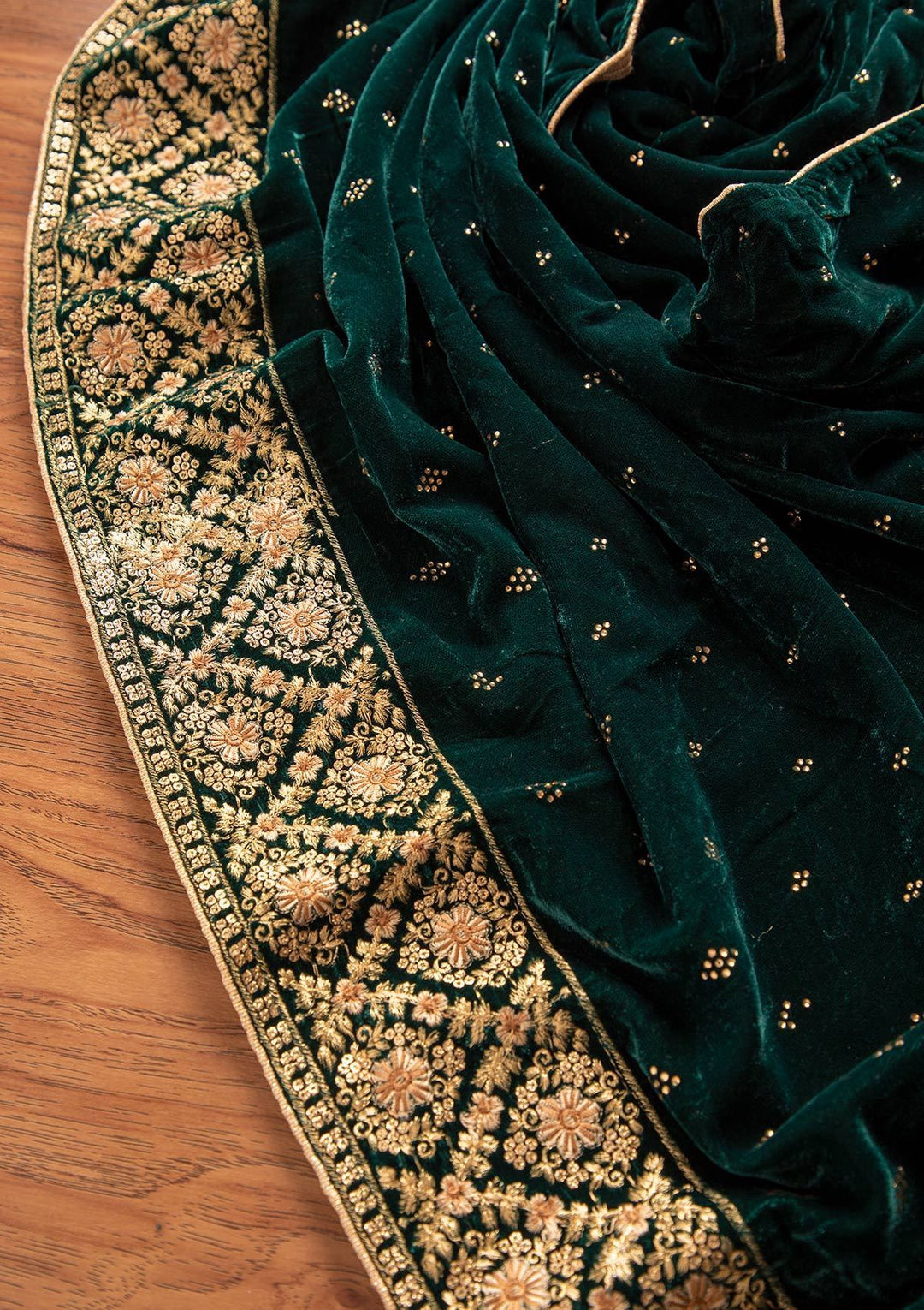 Bottle Green Swarovski Velvet Designer Unstitched Salwar Suit - koskii