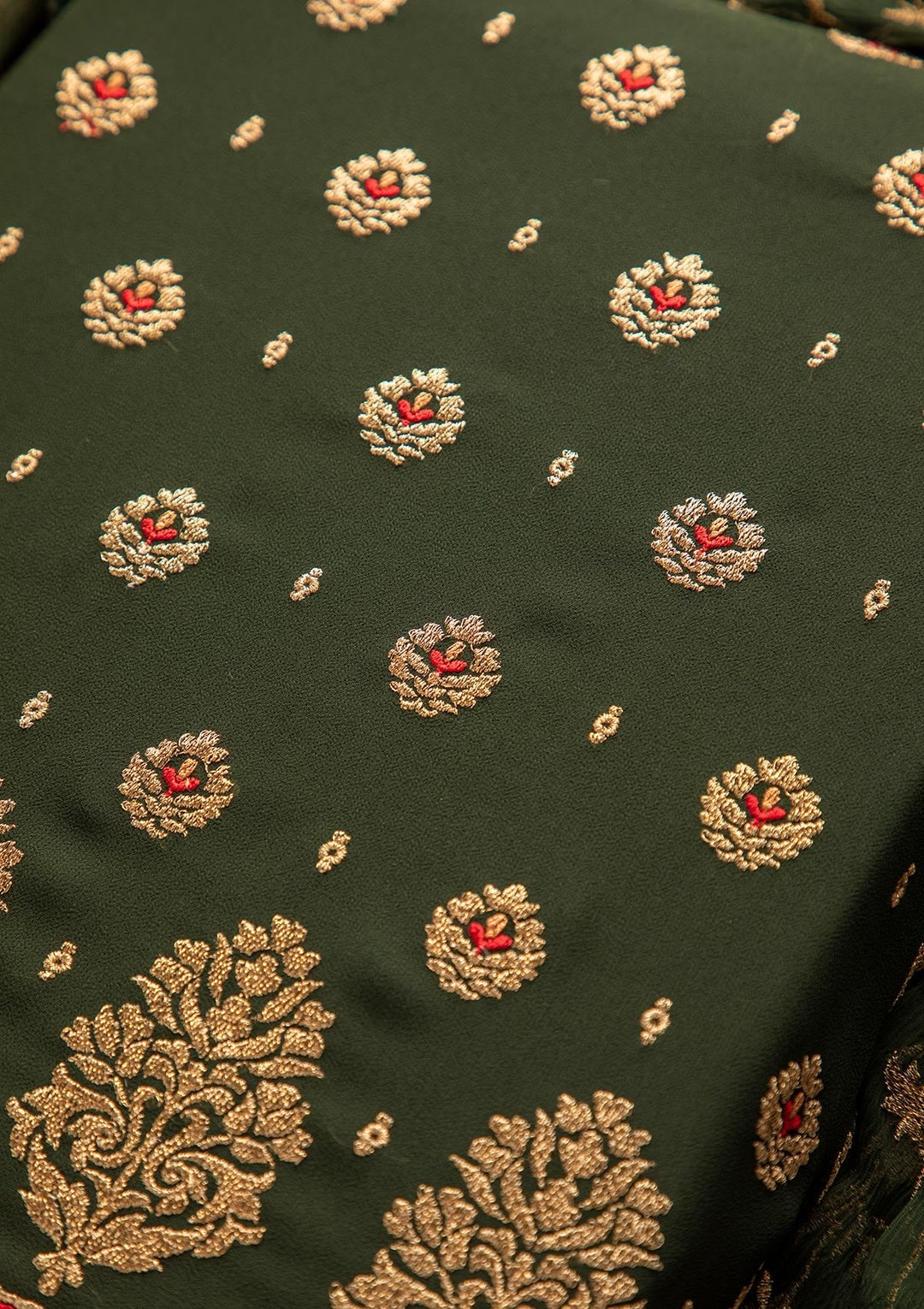 Bottle Green Zariwork Georgette Designer Unstitched Salwar Suit - koskii