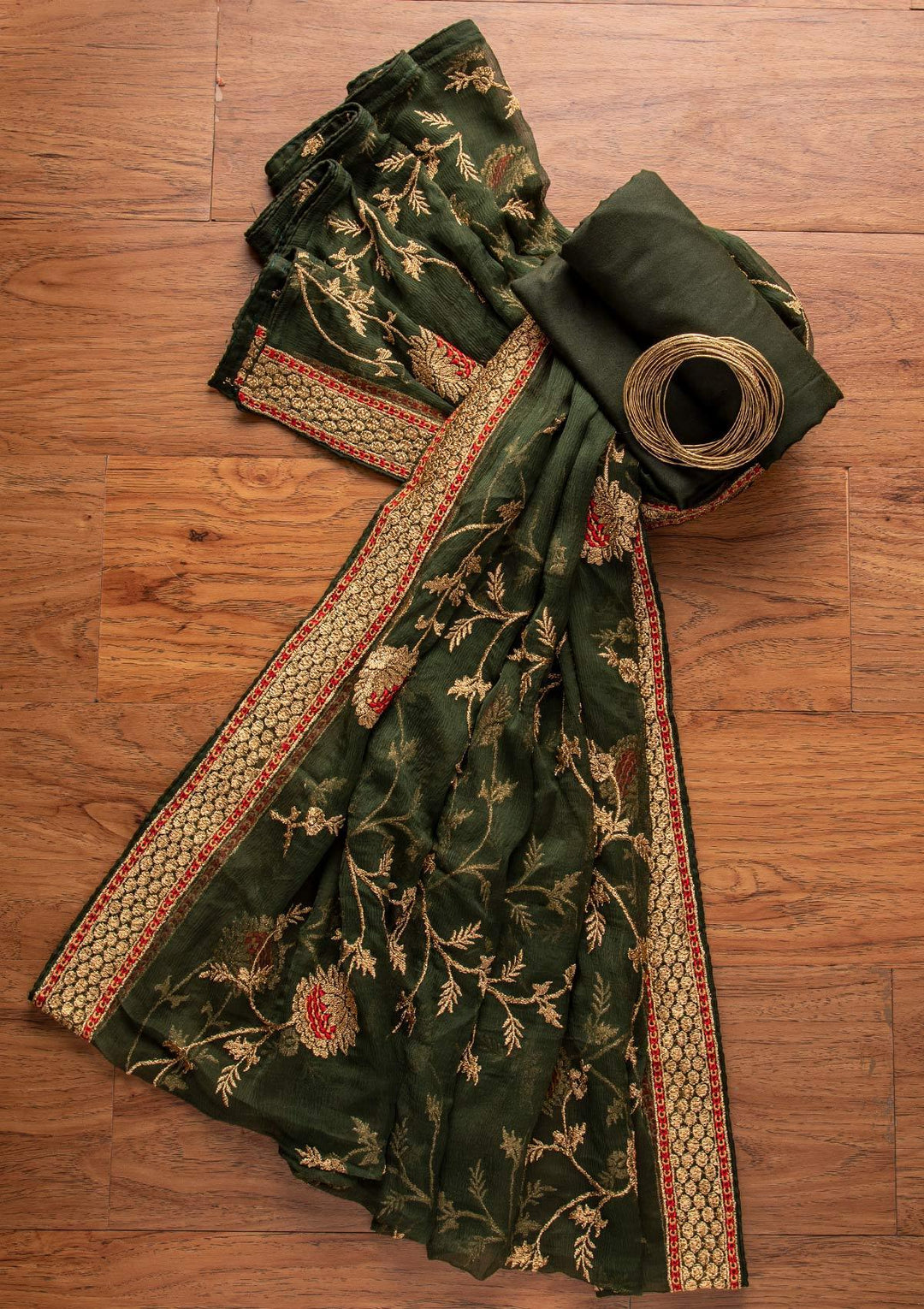 Bottle Green Zariwork Georgette Designer Unstitched Salwar Suit - koskii